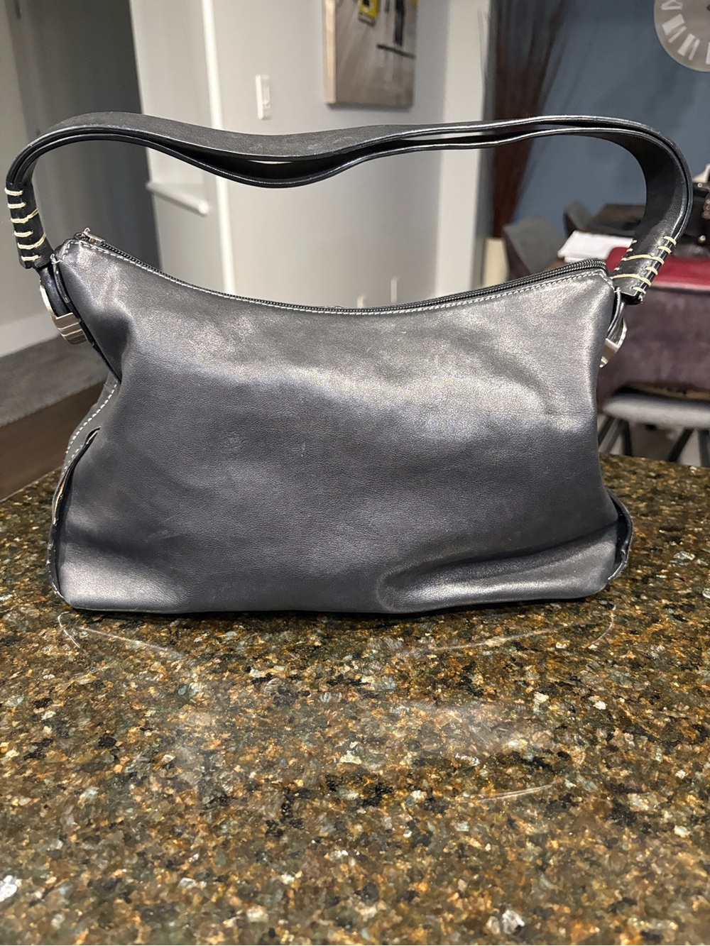 DISSONA Classic Black Leather Shoulder Bag -